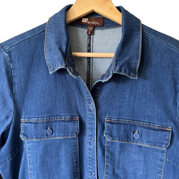 Kut From The Kloth Aly Boho Maxi Denim Dress Button Front Chest & Side Pockets - Picture 3 of 16